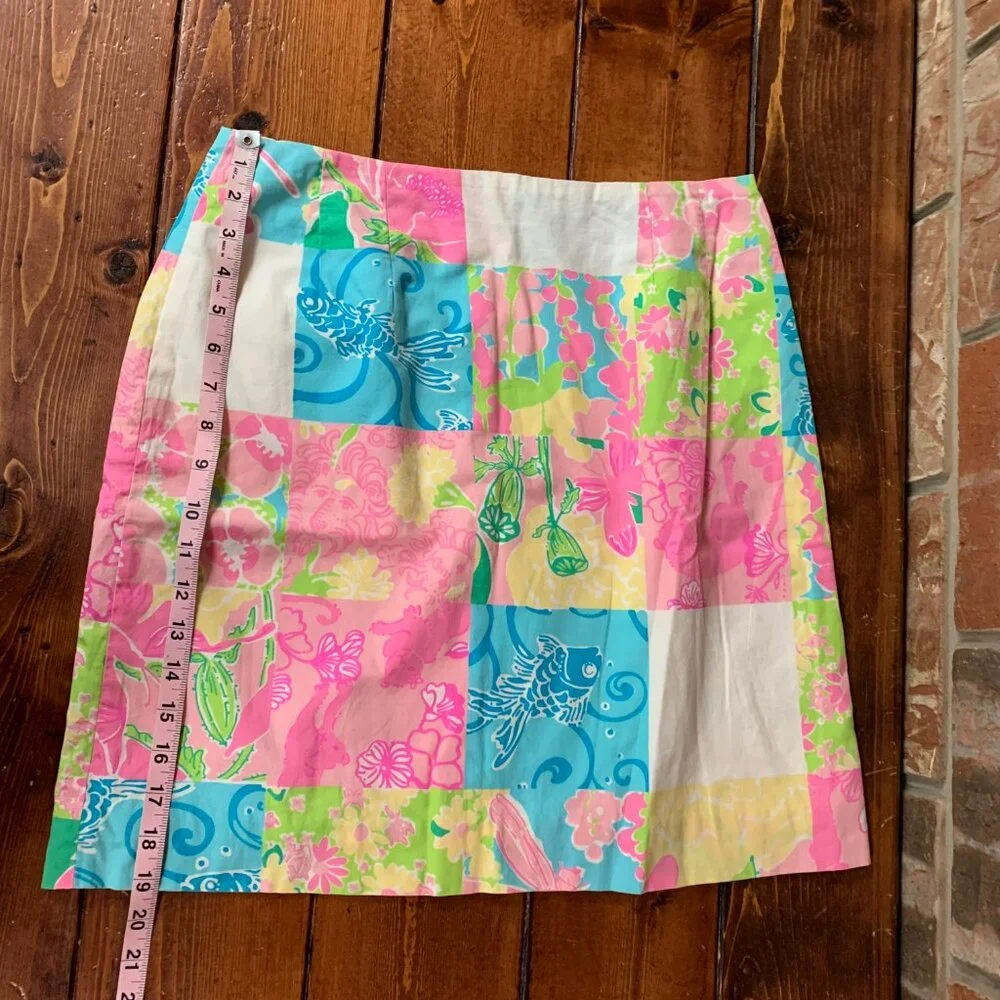 Lilly Pulitzer Patchwork Y2K Pink Yellow White Green Women's Size 10 Skirt GUC